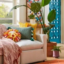 Fringed And Embroidered Sun Round Throw Pillow Gold - Opalhouseâ„¢ Designed With Jungalowâ„¢