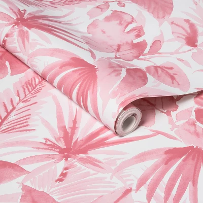 Tropical Leaves Peel & Stick Wallpaper Pink - Opalhouseā¢: Removable Vinyl, Botanical Leaf Pattern, Self-Adhesive, 27.5 Sq Ft Coverage - Image 4