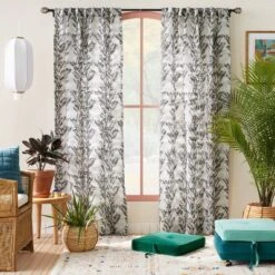 1pc 50"x84" Light Filtering Limu-Limu Leaf Jacquard Curtain Panel Gray - Opalhouseâ„¢ Designed With Jungalowâ„¢