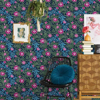 Marker Floral Peel & Stick Wallpaper Blue - Opalhouseā¢: Removable, Self-Adhesive, Bohemian, Botanical, Washable - Image 4