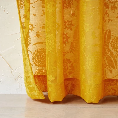 1pc Sheer Idris Printed Burnout Window Curtain Panel Gold - Opalhouse™ Designed With Jungalow™