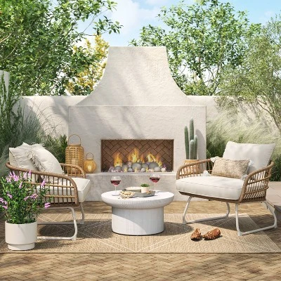 Southport Outdoor Patio Chair With Metal Legs, Club Chair Natural/White - Opalhouseā¢