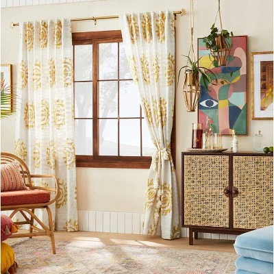 1pc 50"x84" Light Filtering Jacquard Curtain Panel Gold - Opalhouse™ Designed With Jungalow™