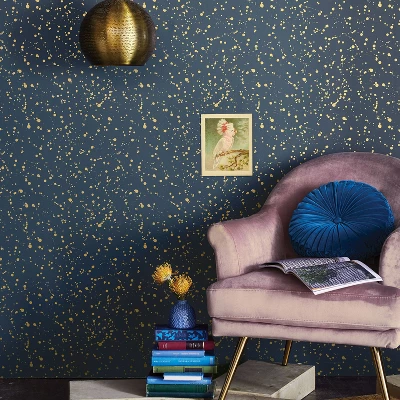 Celestial Peel & Stick Wallpaper Navy/Gold - Opalhouseā¢: Removable Vinyl, Self-Adhesive, Stain-Resistant, 27.5 Sq Ft Coverage