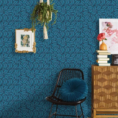 Layered Leaves Peel & Stick Wallpaper Blue - Opalhouseā¢: Removable, Self-Adhesive, Bohemian Botanical Decor - Image 4