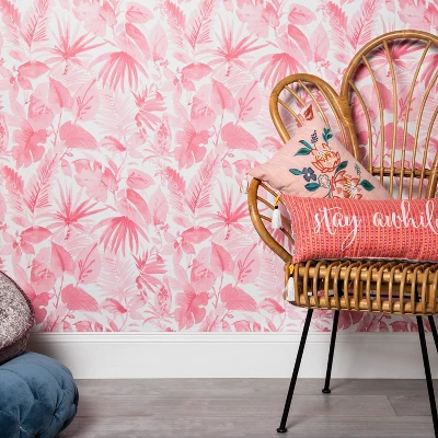 Tropical Leaves Peel & Stick Wallpaper Pink - Opalhouseā¢: Removable Vinyl, Botanical Leaf Pattern, Self-Adhesive, 27.5 Sq Ft Coverage